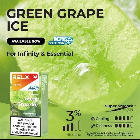 relx煙彈拋棄式霧化煙彈極涼青提(Green Grape Ice)綠葡萄口味